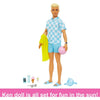 Barbie Ken Doll with Swim Trunks and Beach-Themed Accessories