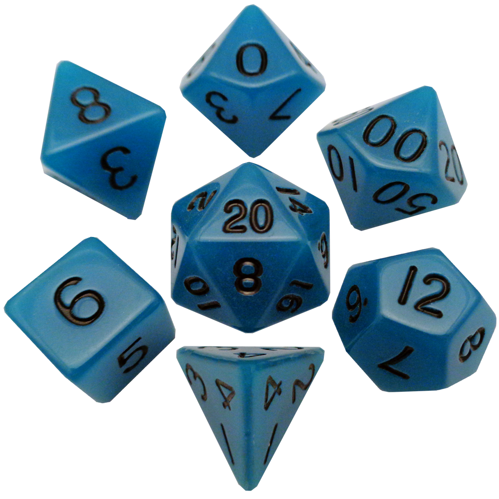 Metallic Dice Games- Glow Blue Acrylic Poly Dice Set