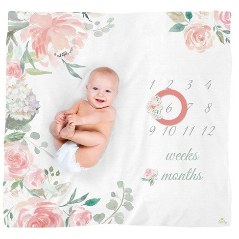 itzy ritzy CUTE CAPTURES/ Milestone Blanket Set/pink flowers